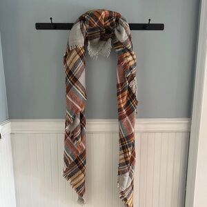 LC Lauren Conrad Multicolor Plaid Fringed Scarf